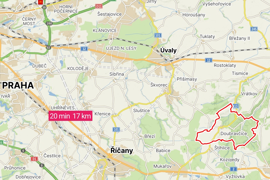 Cesta autem z Doubravčic do Prahy